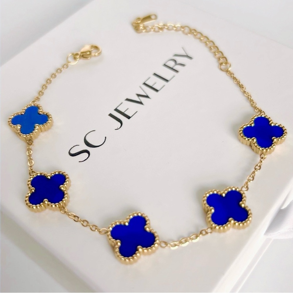 Royal Blue Clover Bracelet | Double Sided | Four Leaf - Picture 5 of 11